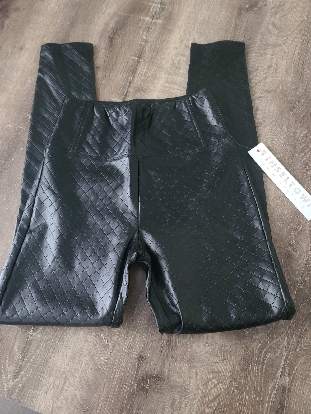Quilted Faux Leather High-Waist Leggings - Black